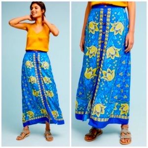 Anthro Maeve 6 boho blue yellow  skirt Cordelia